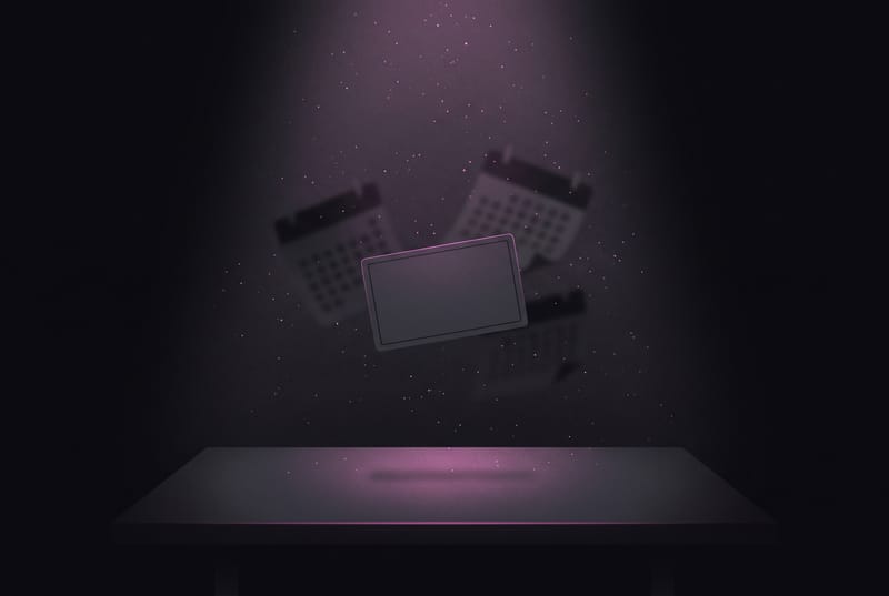 Illustration: a small decision card suspended above an empty boardroom table while dust settles